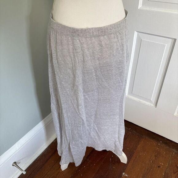 EILEEN FISHER Dark Pearl Gray White Linen Jersey Stripe Asymmetrical Skirt Small - Picture 3 of 7